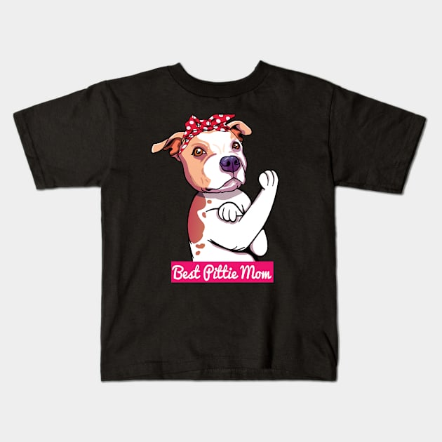 Retro Pitbull Dog Mom Cute Cartoon Kids T-Shirt by USProudness